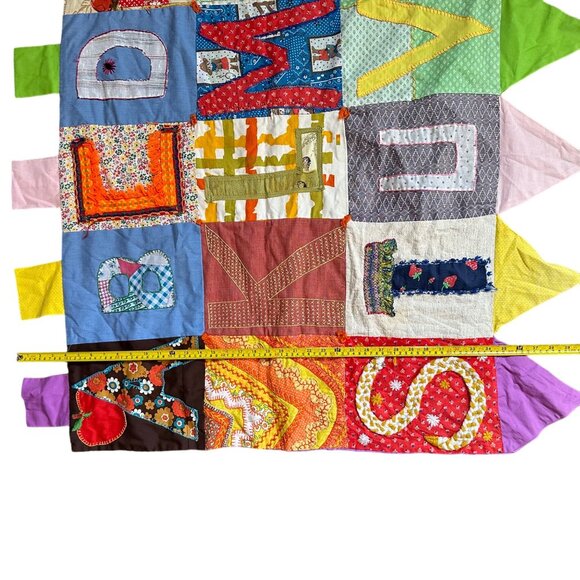 Vintage Alphabet Quilted Folk Art Patchwork Handmade 73"x40" One of a KInd Wall - Picture 10 of 14